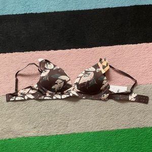 Brown, floral bra, wire-free